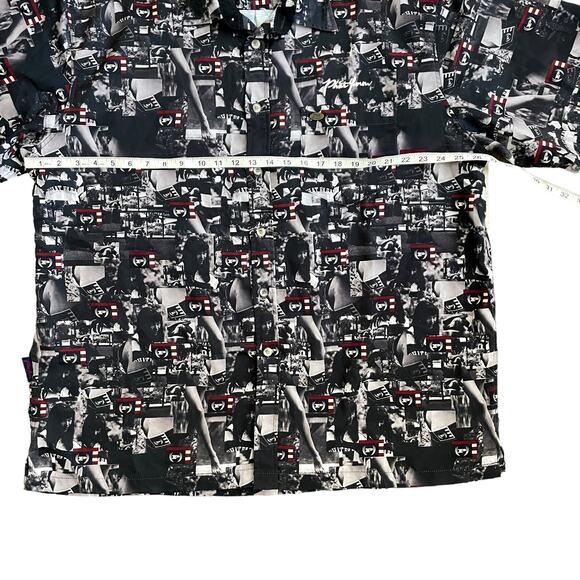 Vintage PHAT FARM Men's Kimora Lee Simmons Allover Print Shirt Black Size 2XL - Picture 9 of 15